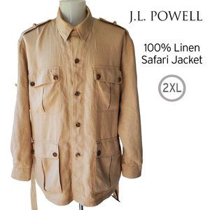 J.L. Powell 100% Linen Khaki Tan Safari Jacket Size XXL 2XL